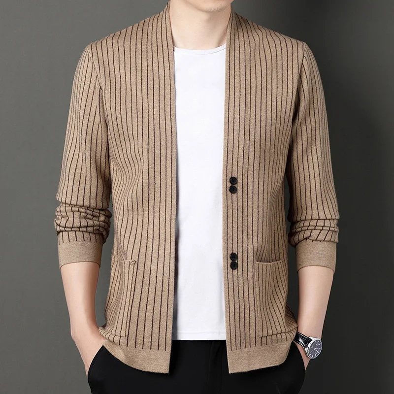 

2023 Autumn New Men's Knitwear Cardigan Youth Stripes Thin Fashion Casual Sweater