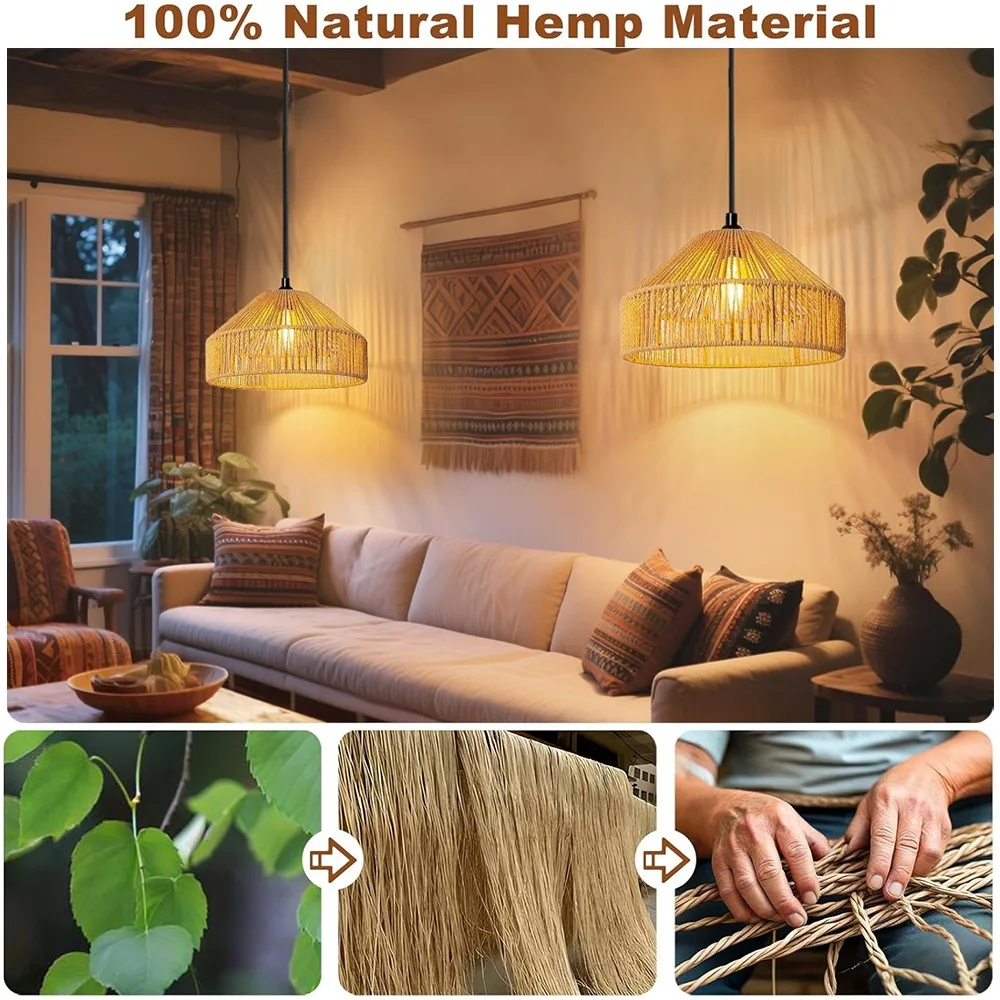 JOYINLED الحديثة LED الثريات 30 سنتيمتر المنسوجة الطبيعية غرفة المعيشة الطعام ثريا تركب بالسقف E27 عاكس الضوء للديكور المنزل 30 سنتيمتر #3