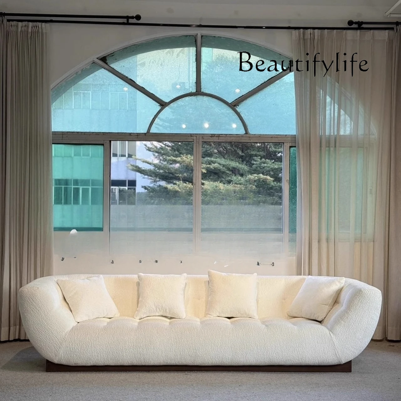 

Cream wind creative mangosteen log Chinese sofa modern minimalist designer flannel fabric sofa