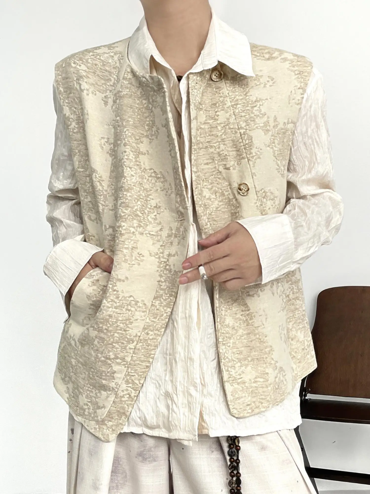BKYC Chinese Style Linen Sleeveless round Neck Vest Side Door Access Control New Fashionable Youth Casual Loose Fit Jacket