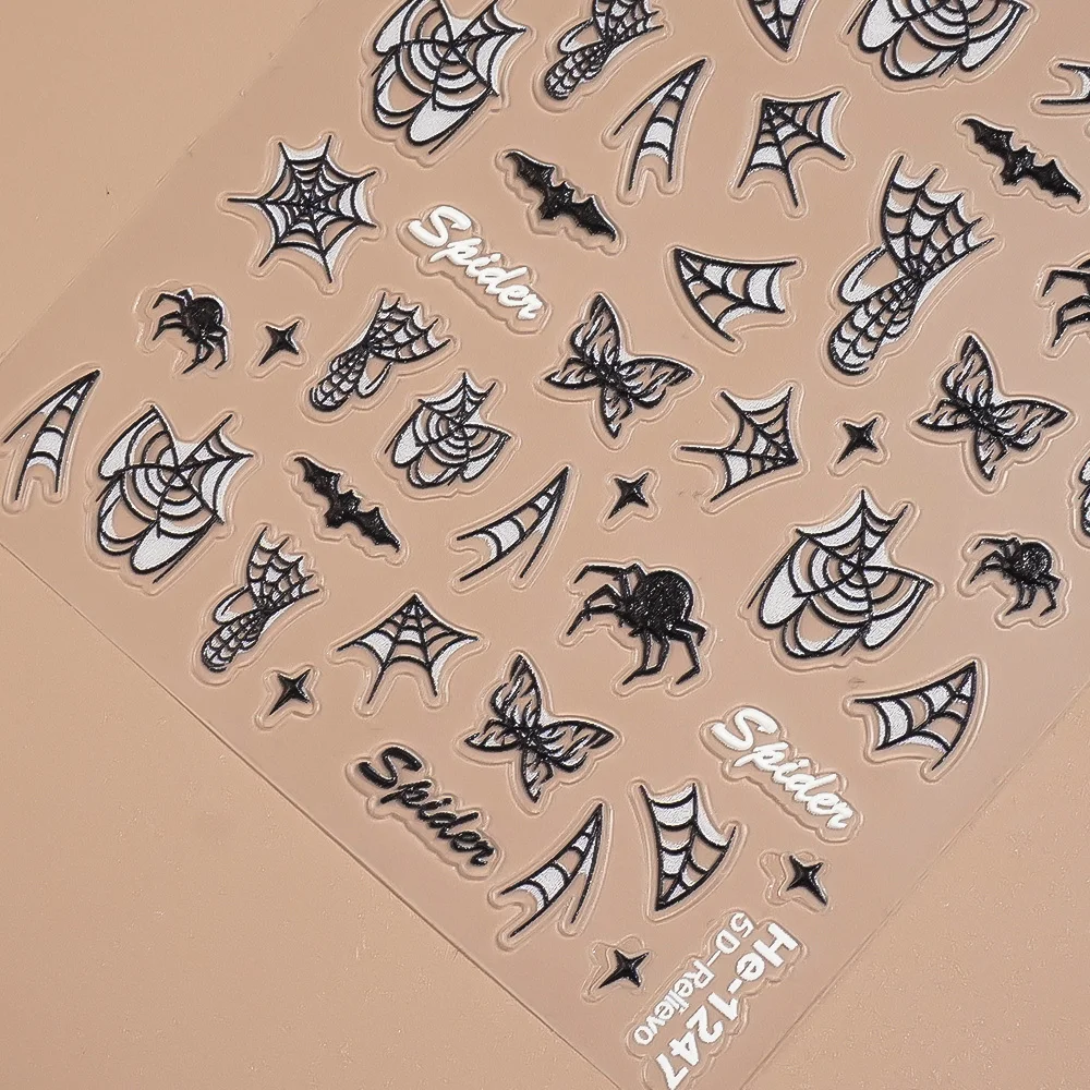 1/5/10pcs Halloween 5D Embossed Nail Art Stickers Spider Webs Bat Butterflies Nail Stickers For DIY Manicure Decoration Decals