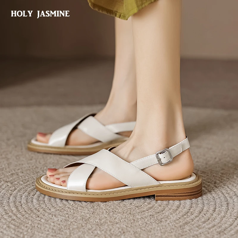 2023 Summer Fashion Women Shoes Open Toe Low Heel Women Sandals Genuine Leather Gladiator Women Sandals Roman Shoes for Women