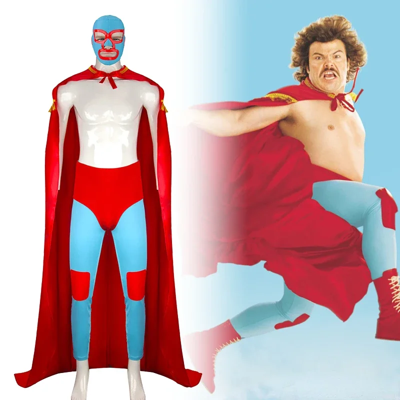 

New Movie Nacho Libre Cosplay Costume Adult Men Wrestler Uniform Full Set Cloak Accessories Suit Halloween Carnival Outfits