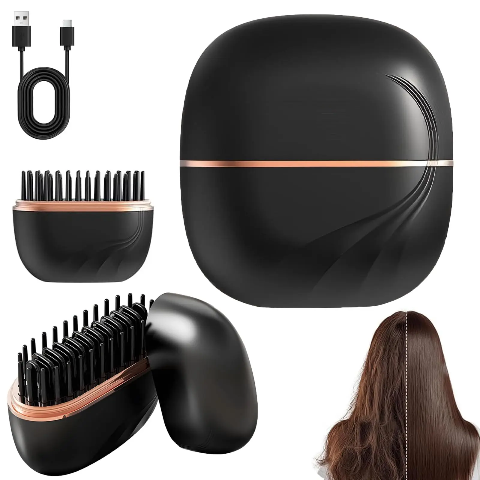 Portable Wireless Straightening Comb Mini USB Rechargeable Hair Straightener Brush Multifunctional Gentle Hair Styling Accessory For Travel Daily Use