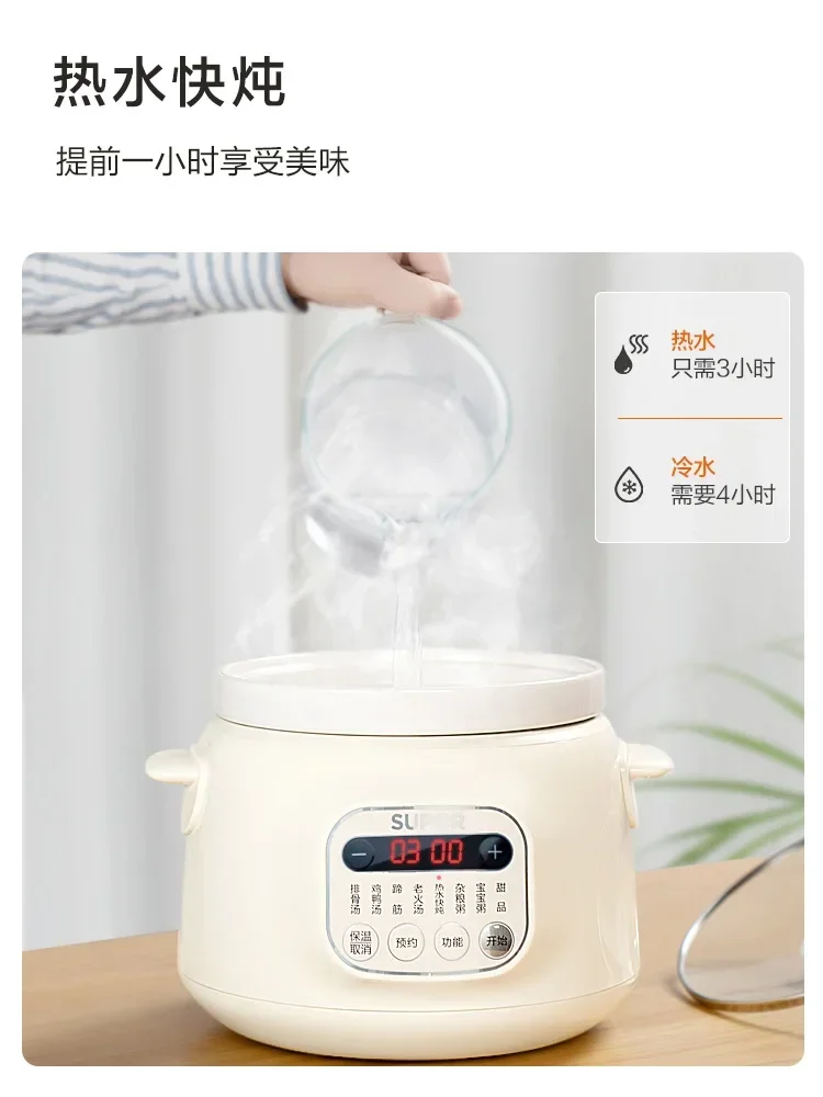 220V Smart Electric Stewpot with Ceramic Pot, Ideal for Congee and Bird's Nest Soup