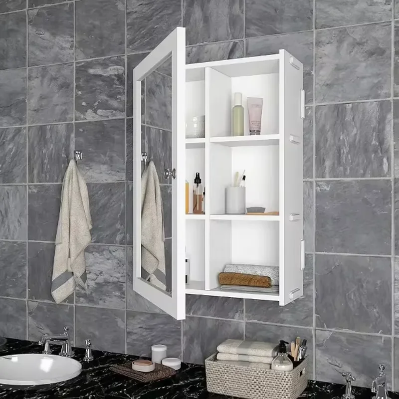 New Modern Minimalist Solid Wood Bathroom Vanity with Multi-Layer Wood Color Mirror Cabinet Perfect for Home or Villa