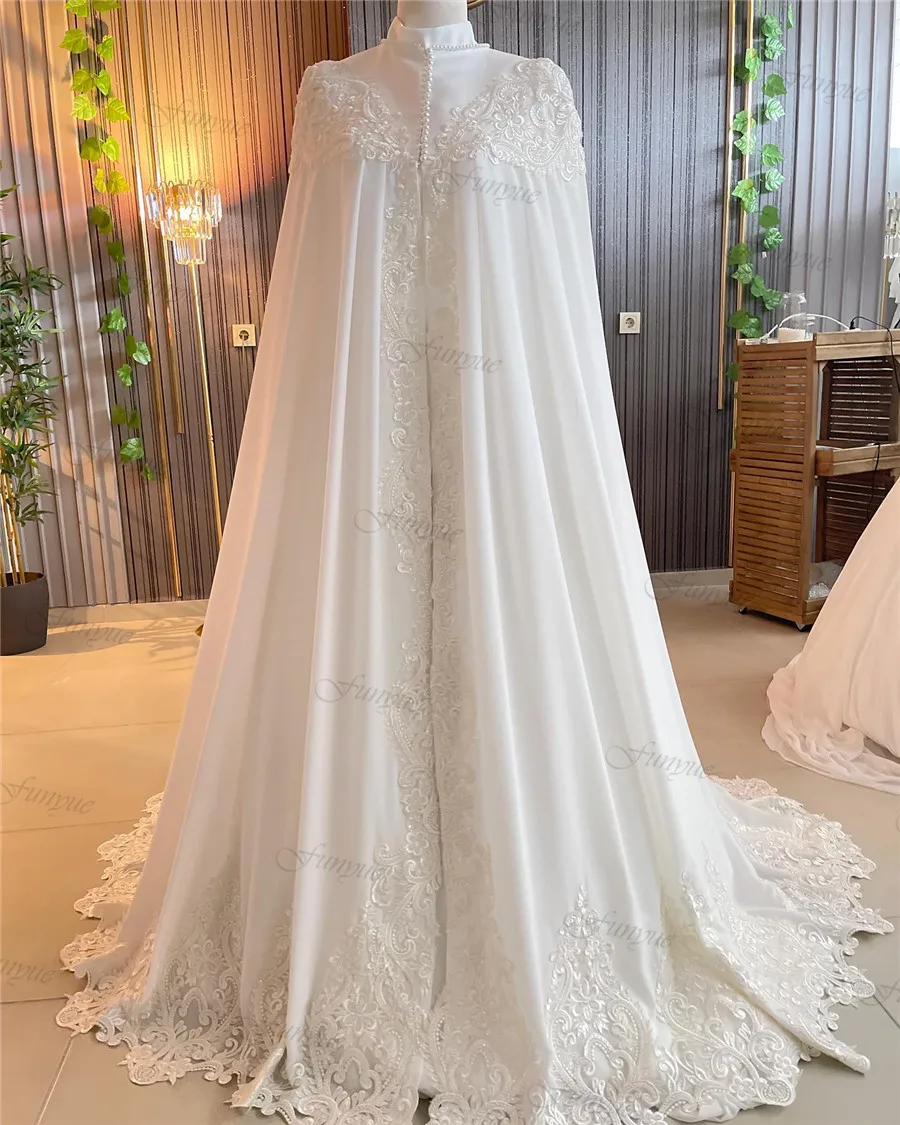 Batas De Mariée Grande Taille Dubai vestidos De novia musulmanes para mujer embarazada cuello alto manga larga vestidos De novia gasa encaje