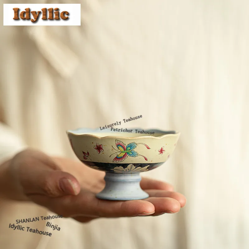 

2 шт./лот, античная чайная чашка с бабочкой и лилией, древняя чайная чаша, одиночные чашки, чашка для медитации, чашка Jianzhan Master Cup 55 мл