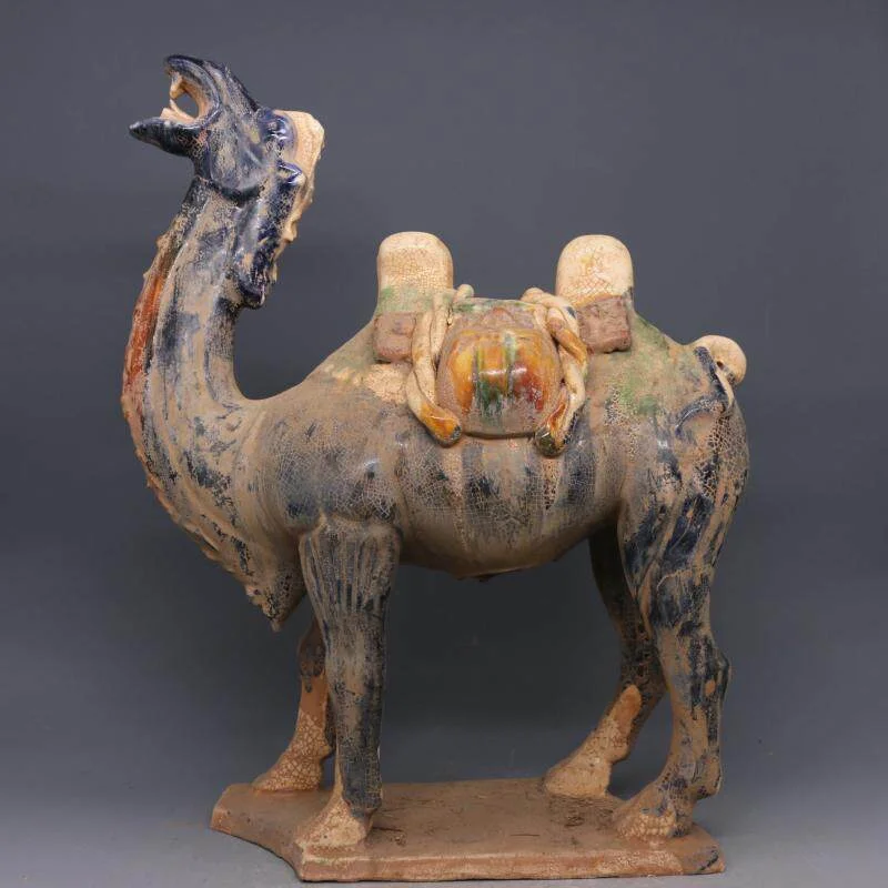Chinese Tri Color Glaze Pottery Camel Statue Tang Style Ceramic Animal Table Ornament Home Decor Collectible