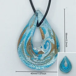 New Handmade Murano Lampwork Glass Pendant Necklace Foil Water Drop Women's Glass Jewelry Girl Gifts Wholesale LL57