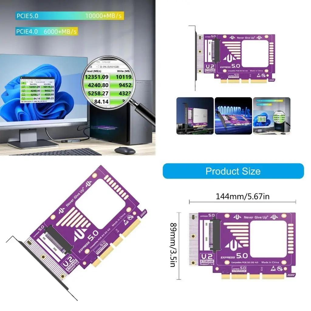 652F PCIE 5.0x4 إلى NVME بطاقة توسيع محول السهل التثبيت لا يتطلب برنامج تشغيل إضافي