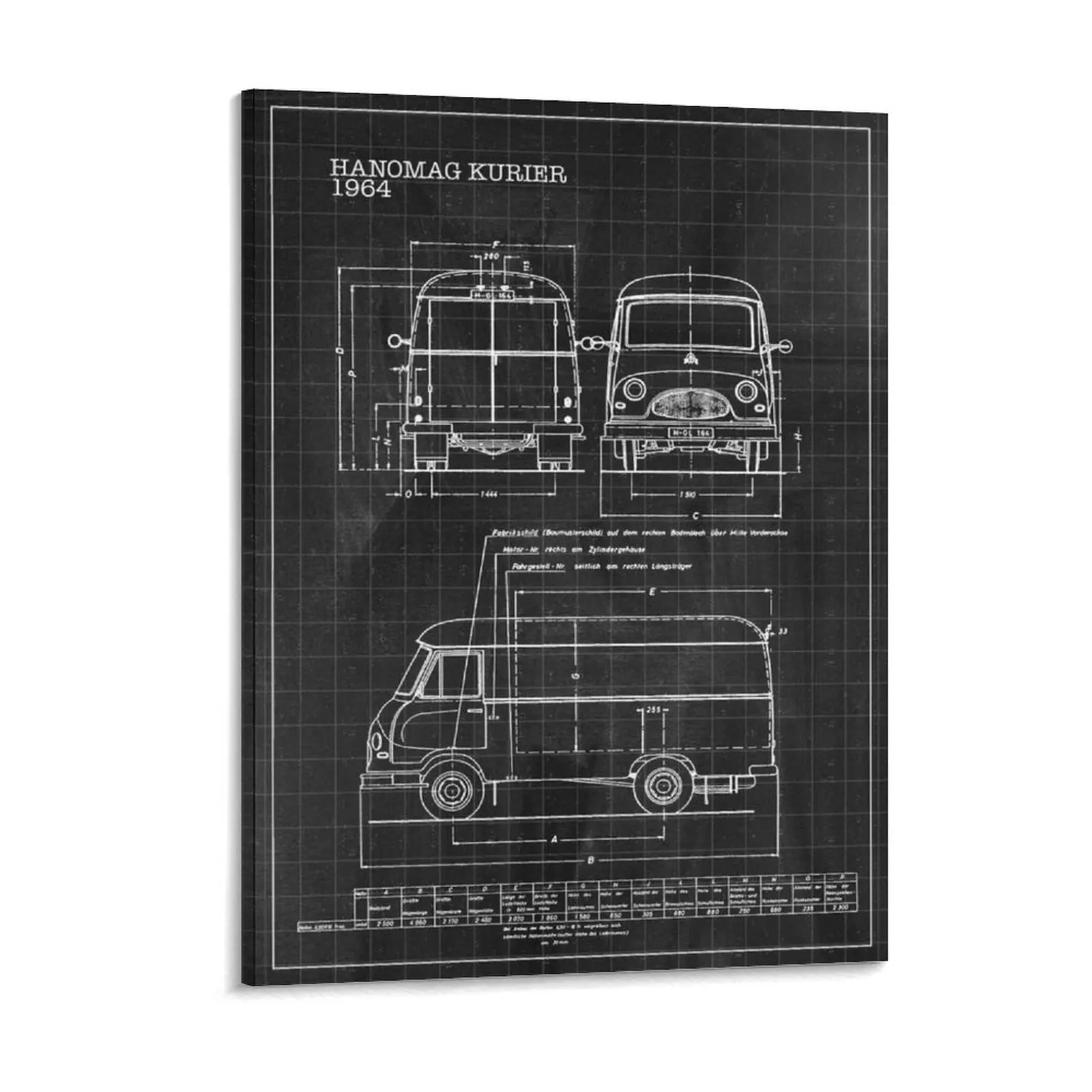 Blueprint Hanomag Kurier Canvas Painting Create Vintage Decoration Printing Wall Plaque Framed Wall Paintings