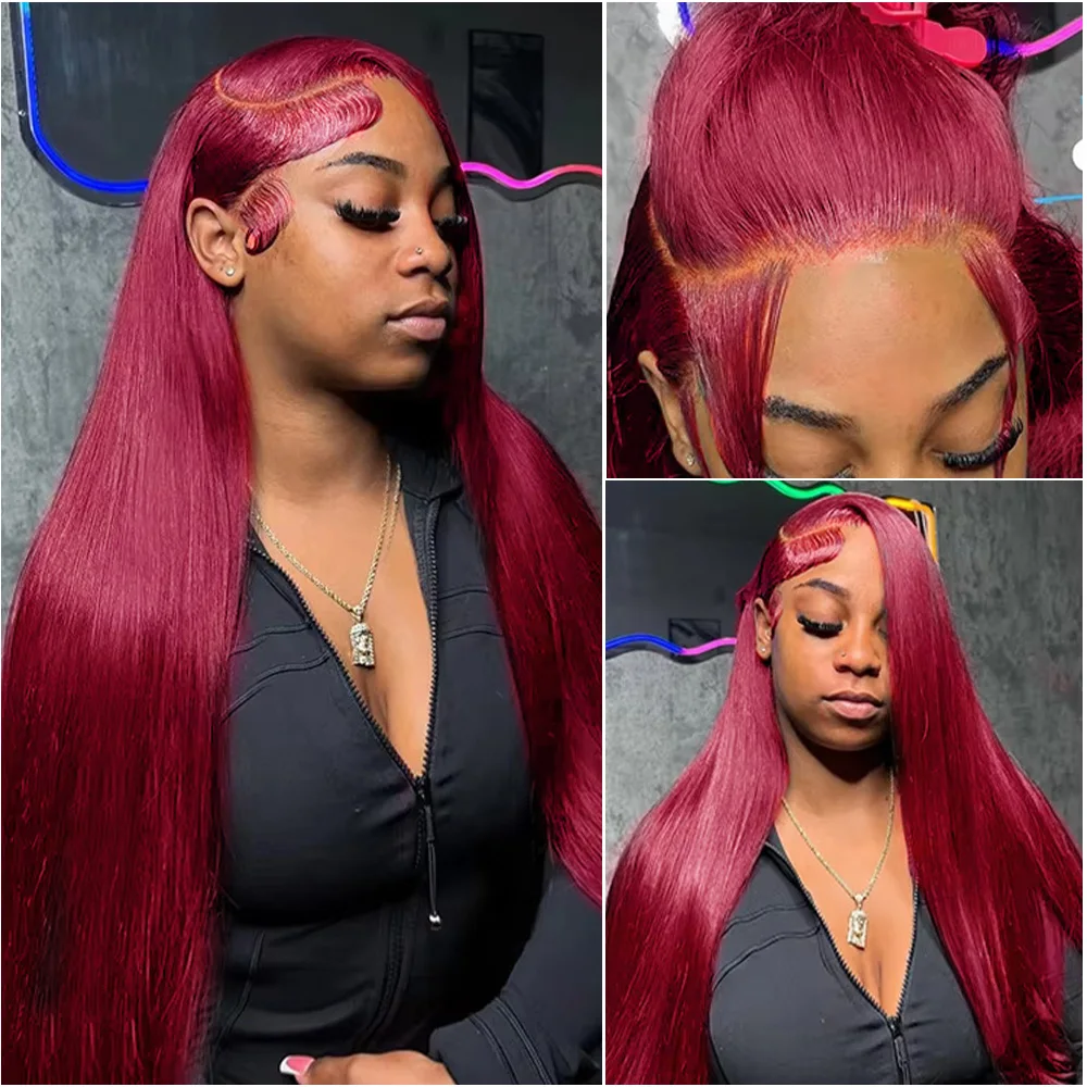 Parrucca diritta per capelli umani 99J Borgogna 13x6 HD Frontale in pizzo Parrucche per capelli umani al 100% 13x4 HD Parrucca per capelli umani in pizzo per le donne 200 Densità