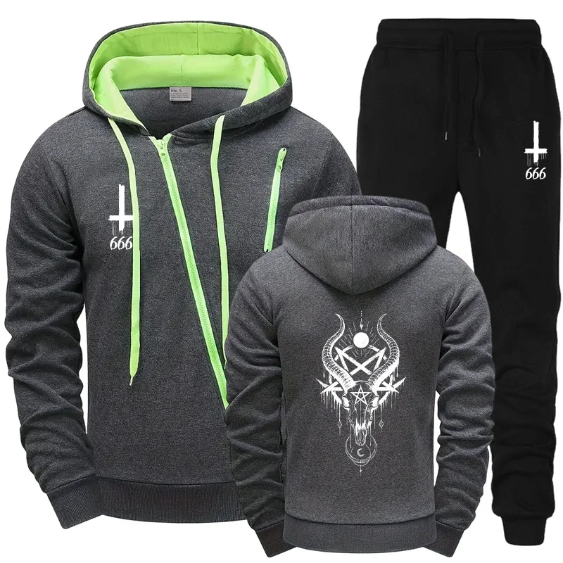 رجل دراجة نارية ركوب مجموعة 2025 قطري قلنسوة بسحاب والركض الخريف الشتاء الشيطان طباعة موضة الشارع الشهير مقنعين رياضية