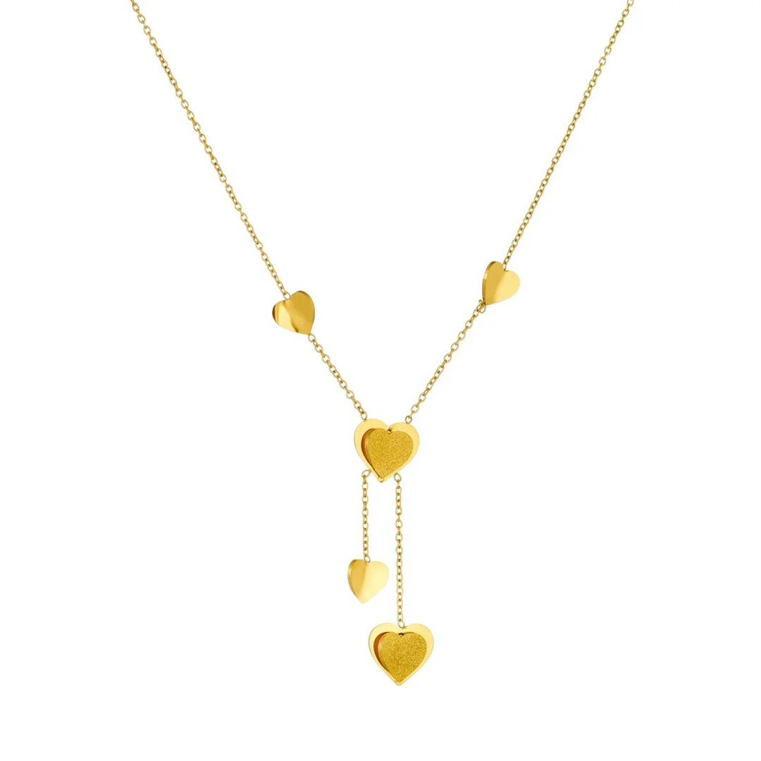 New Punk Fashion Love Heart Charm Pendant Femme Gold Color Stainless Steel Chain Link Necklace for Women Romantic Jewelry Gift