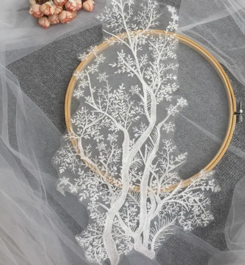 

4 pieces, cotton thread, ivory white decal,snowflake sequin lace fabric,handmade wedding dress background decoration accessories