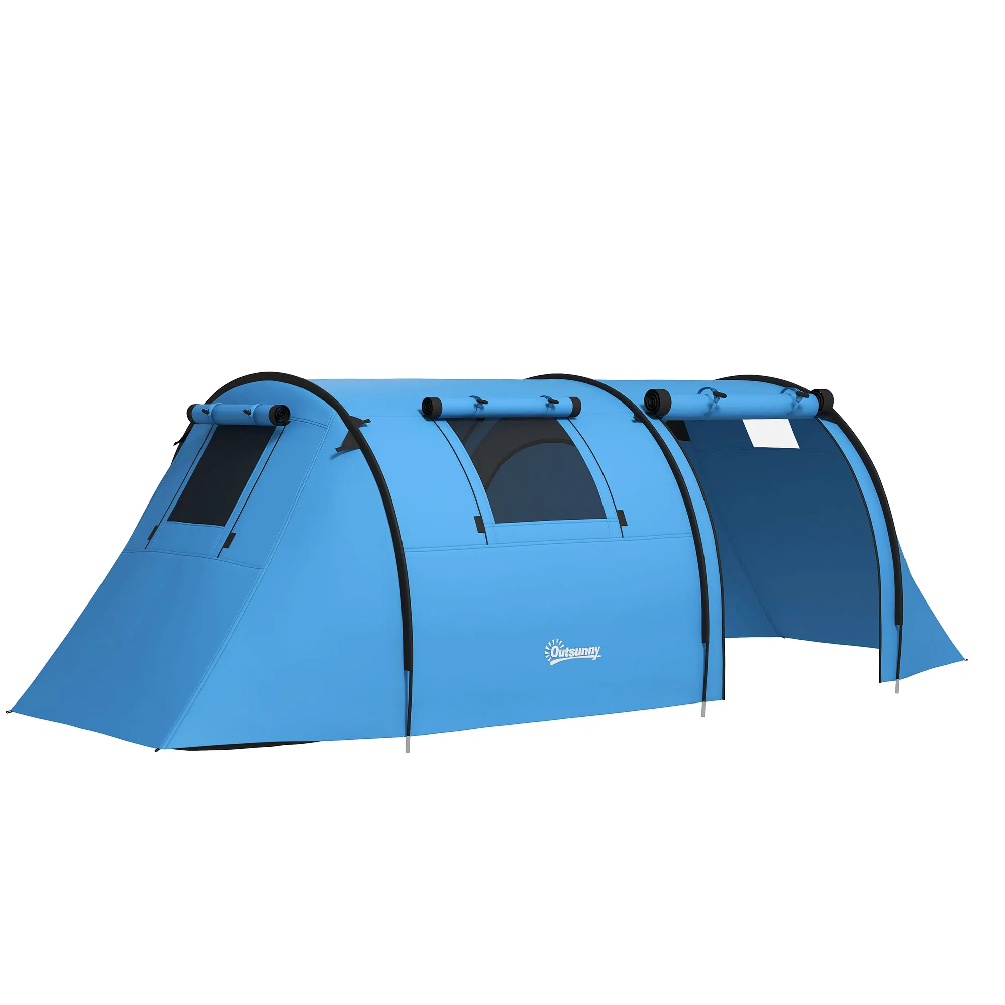 Outsunny Familiecampingtent voor 3 personen Lichtgewicht opvouwbare kampeertent met ventilatiedeuren Haak Waterdichte draagtas 3000 mm voor strandwandelingen 470X220X150Cm Lichtblauw