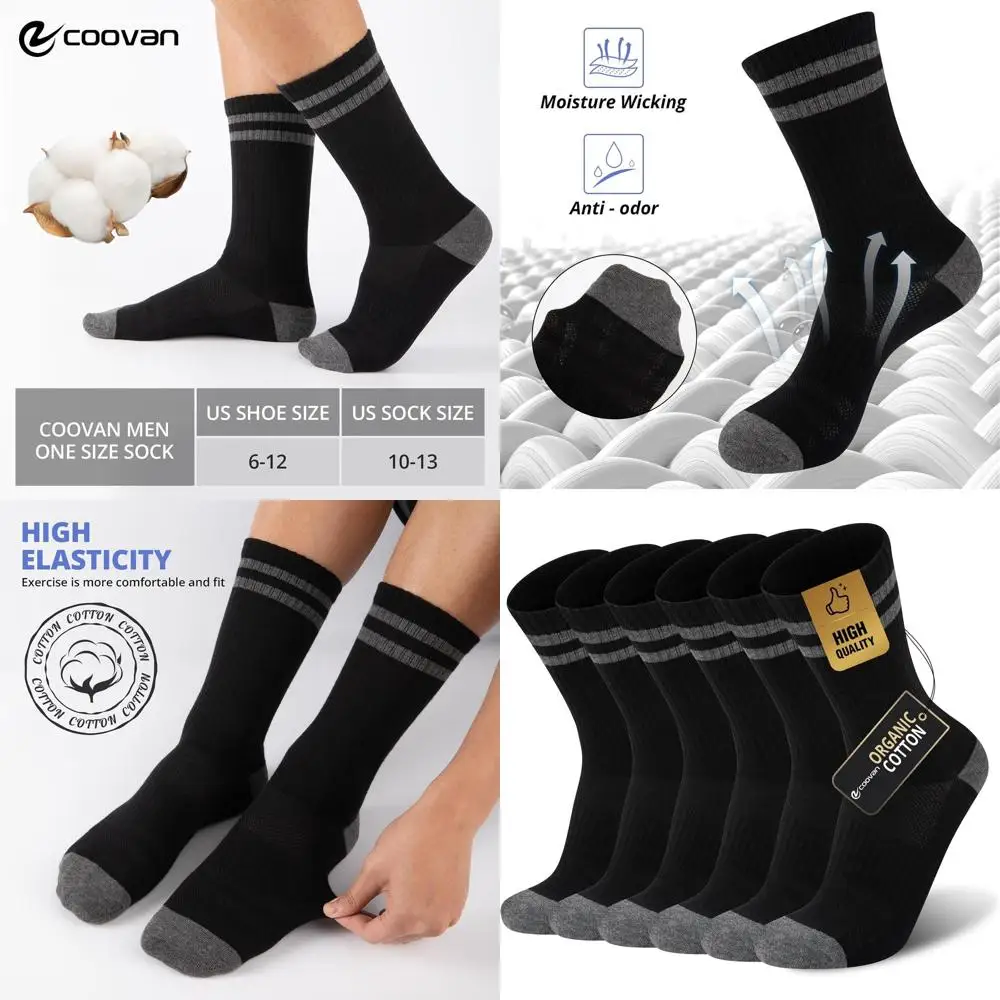 

COOVAN 6 Pairs Mens Crew Socks Work Cotton Athletic Running Thin Socks Casual Breathable Boot Lightweight Socks or Men