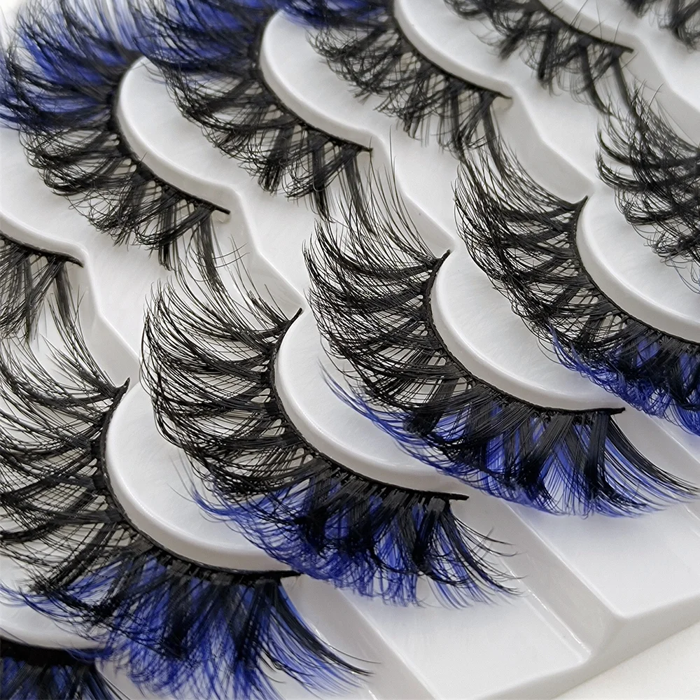 7 pairs Blue 22mm Colorful Fluffy False Eyelashes - Soft and Long-Lasting Makeup Extensions, agile eyes, the best Valentine\'s