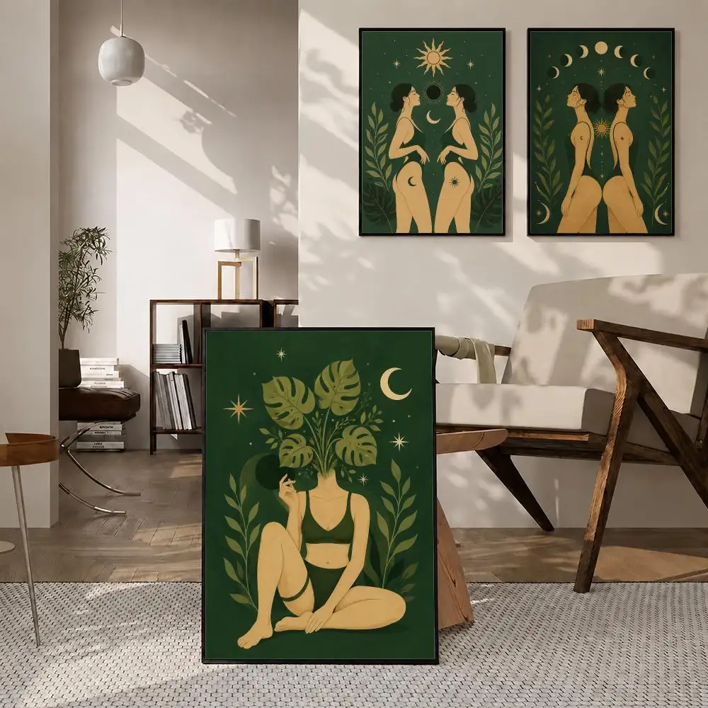 Art Feminine Green Celestial Poster High-definition  stickers, suitable for bedroom, living room, home decoration