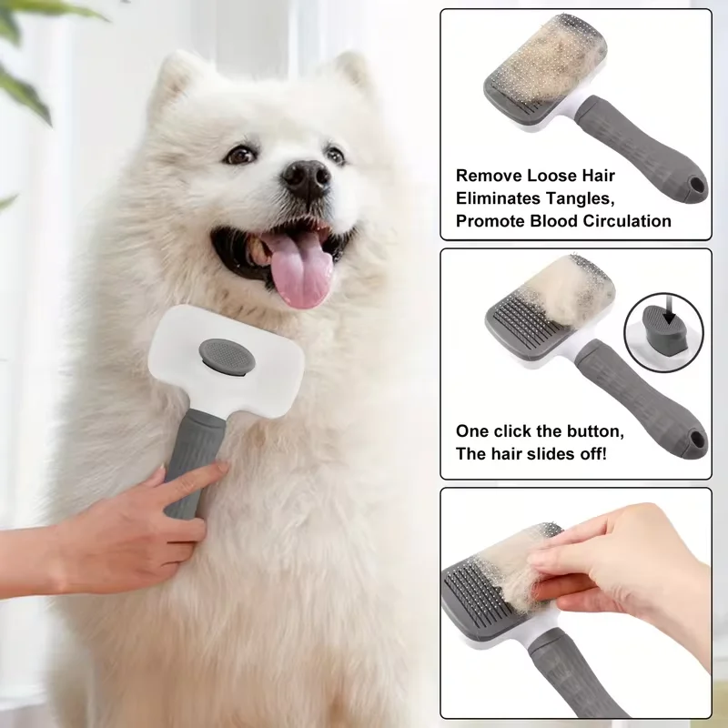 Self-Cleaning Pet Brush,One-Click Hair Removal, Round Tip Slicker for Dogs & Cats, Anti-Slip Handle, Removes Loose Fur & Tangles