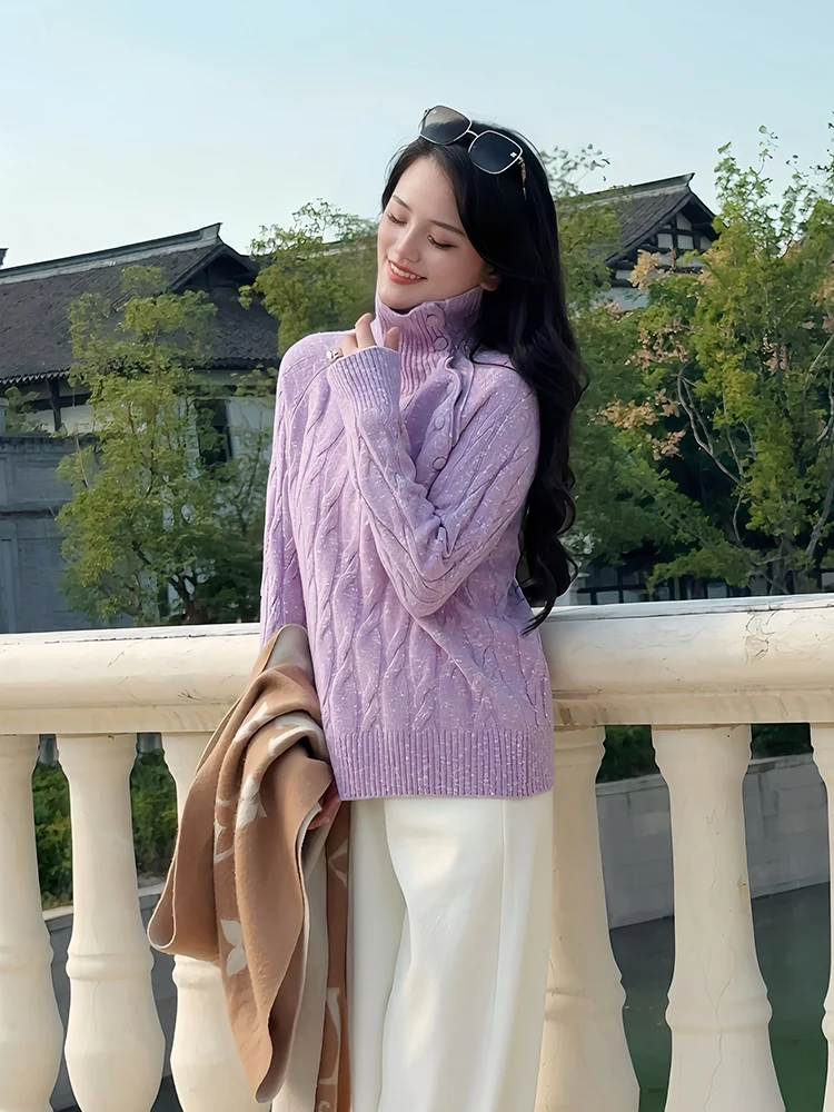 

Mehui Snowflake Woolen Knitted Sweater Women's Autumn Winter Loose Fit Soft Long Sve Button up Inner Wear Sweet Sle