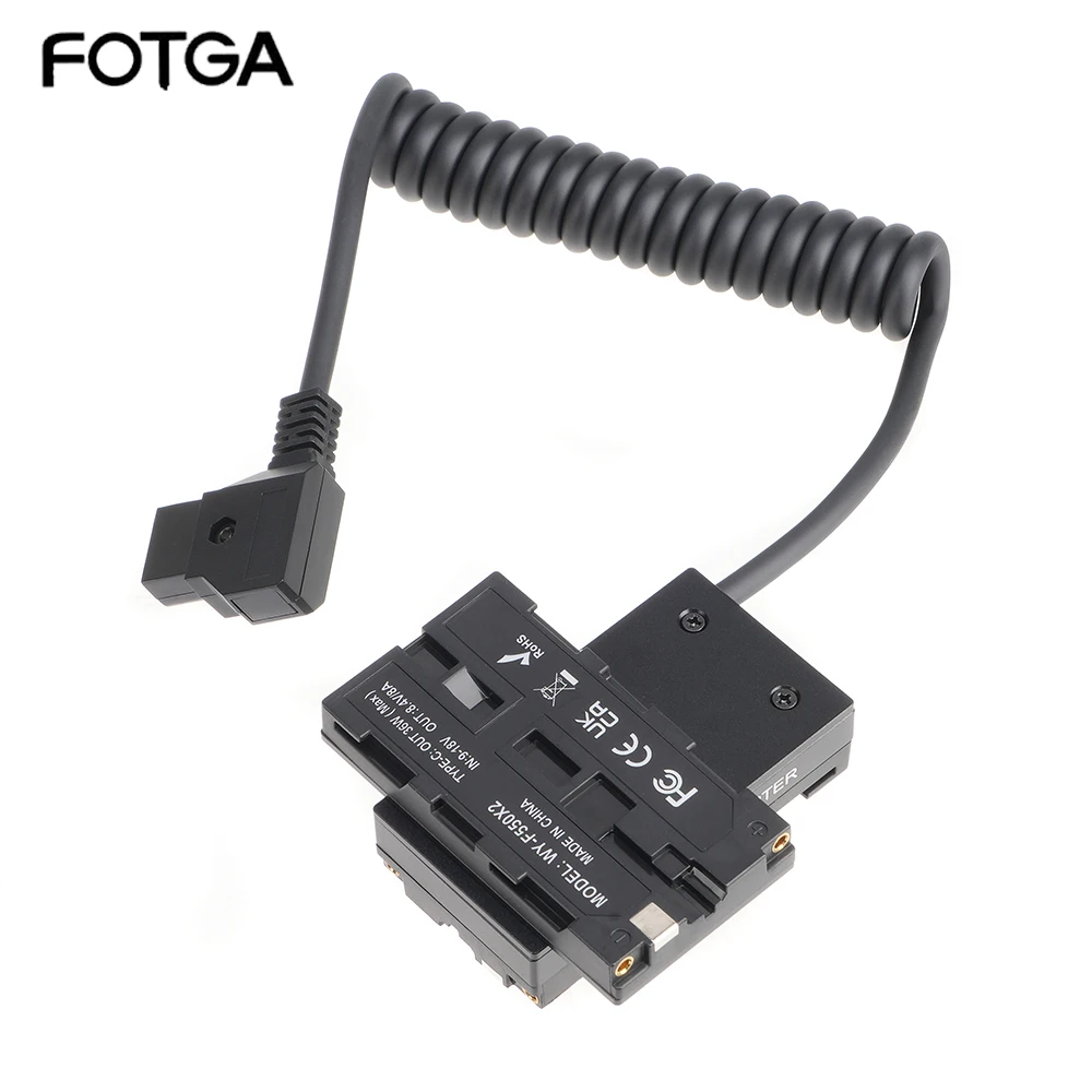 

FOTGA Dummy Battery D-Tap to Dual-sided NP-F550 Coiled Cable DC Coupler Accessory for Monitor/Light/Mic/Transmitter Receiver