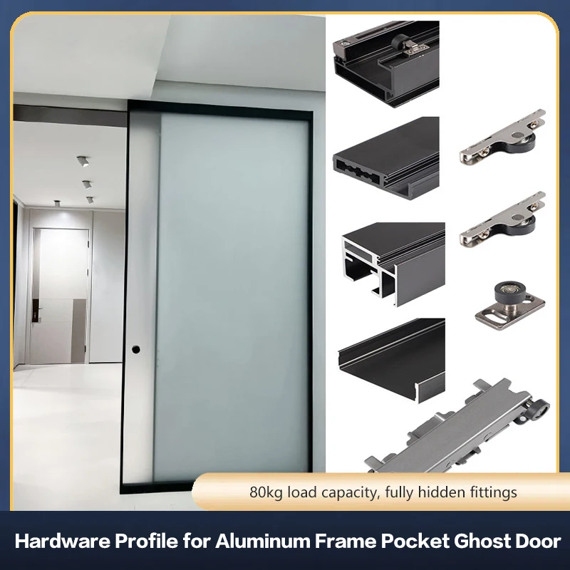 Premium Floor To Ceiling Trackless Ghost Door Hardware Kit With Double Soft Close Buffer For Aluminum Frame Sliding Door