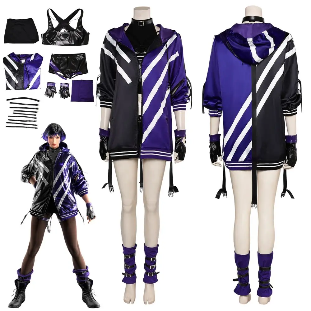 Tekken 8 Reina Cosplay Fantasia Costume Disguise Adult Women Jacket Tops Shorts Roleplay Outfit Halloween Carnival Party Clothes