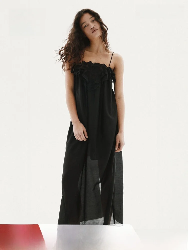 

Весенняя модная повседневная женская длинная юбка с кружевной отделкой H&M, без рукавов, с драпировкой на талии, однотонная, Весна 2025