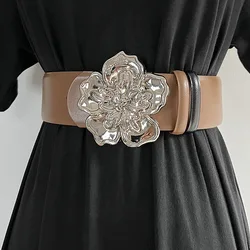 Luxury ladies wide belt elastic vintage buckle leather wide fashion wild pin buckle women's belt waist seal belt