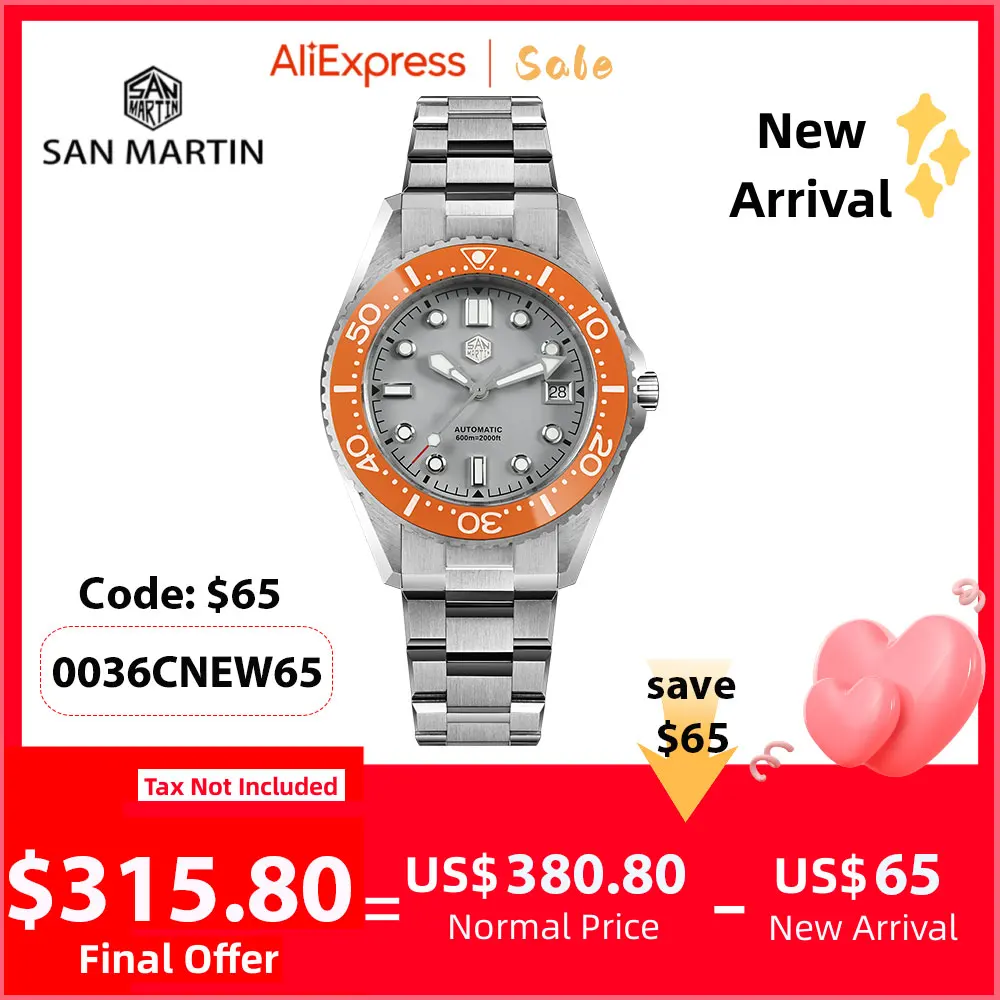 San Martin 41mm ST2130 Sport Diving Men's Automatic Watches Sapphire 3H Date 60ATM Helium Escape Valve BGW-X1 Reloj SN0036C