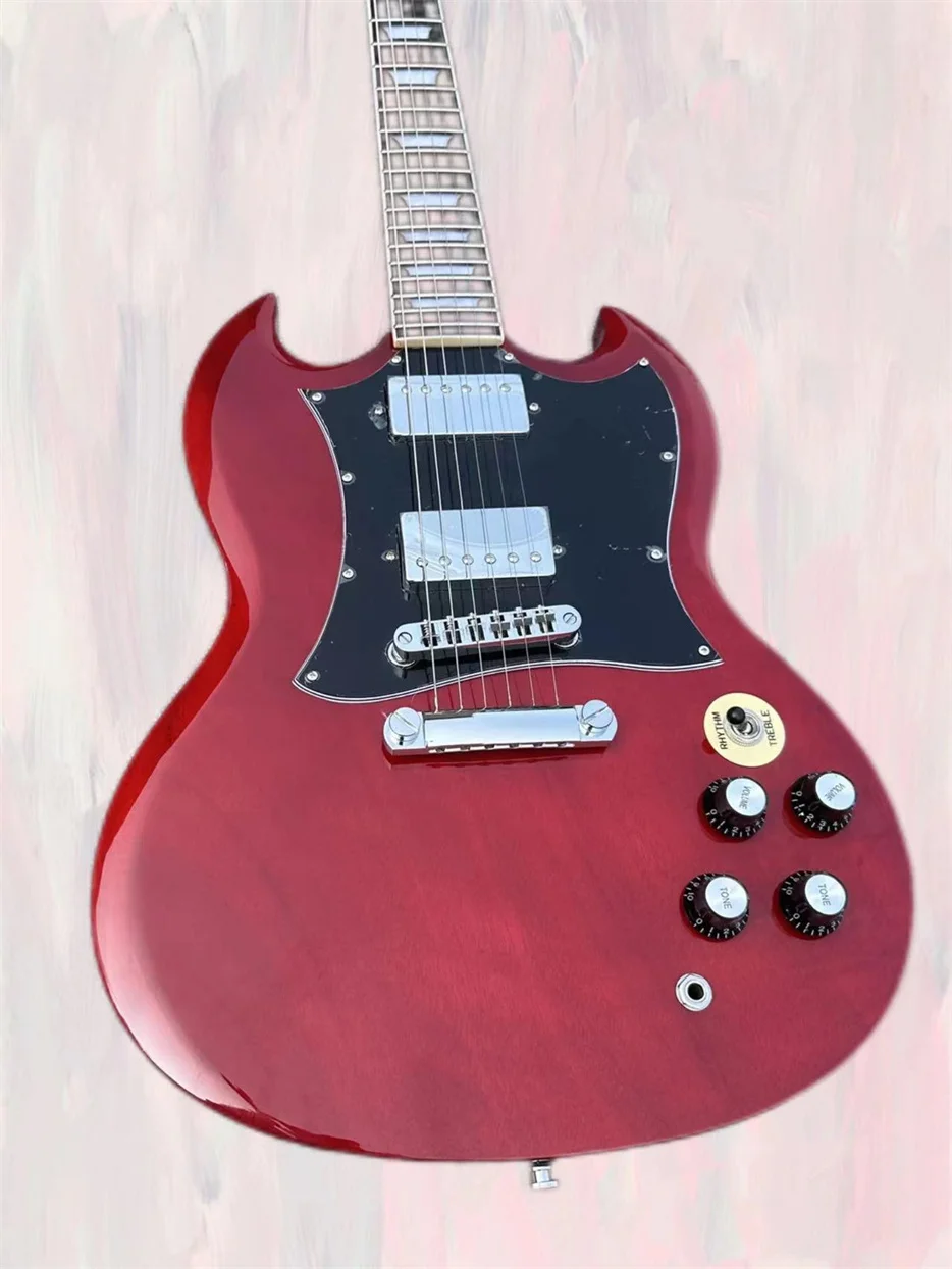 Standard electric guitar, SG, burgundy, shiny, flowerpot inlay