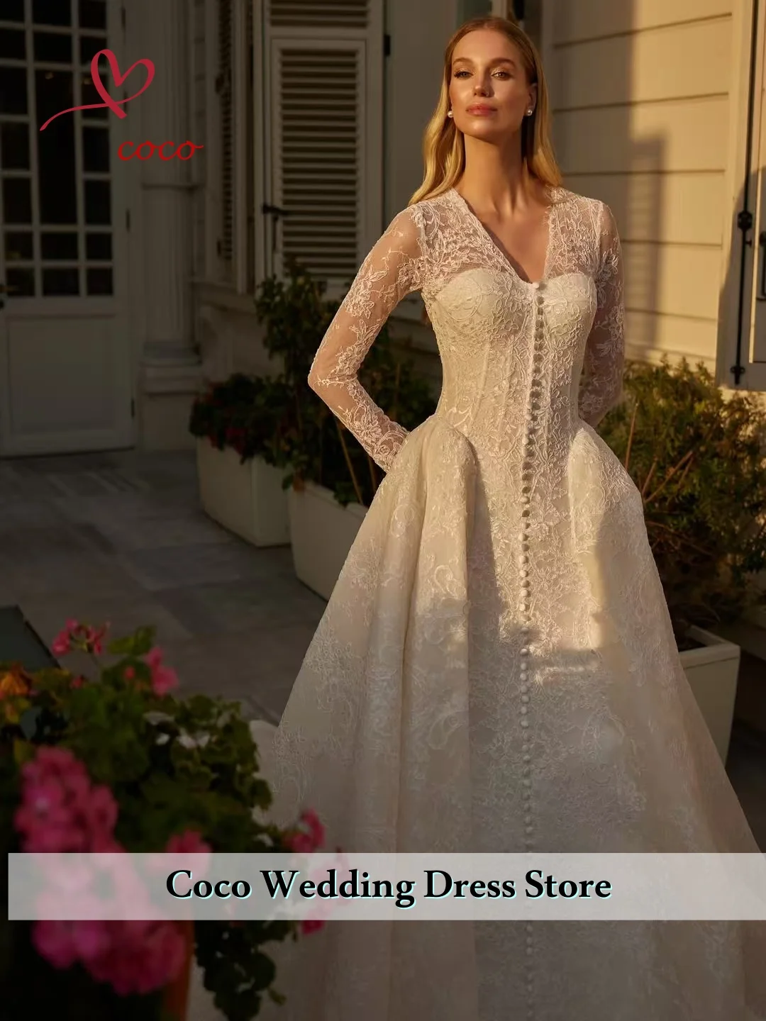 

Customized Luxury Long Sleeve Wedding Dresses Sweetheart Appliques Bride Ball Gown Vintage Princess Vestidos De Novia