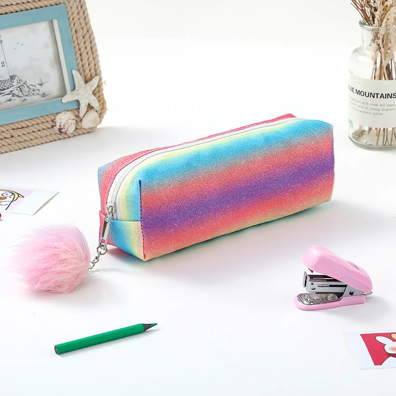 12 pcs/lot Creative Rainbow Pencil Case Kawaii Pencil Box Cosmetic Pen Bag Stationery School Supplies