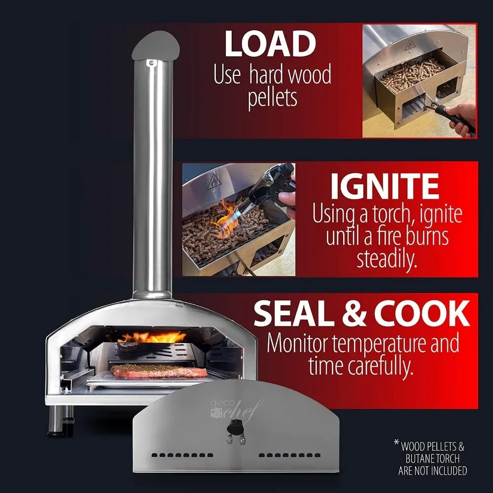 Outdoor Pizza Oven With 2-in-1 Pizza and Grill Oven Functionality Dough Scraper Portable 3-Layer Stainless Steel Construction