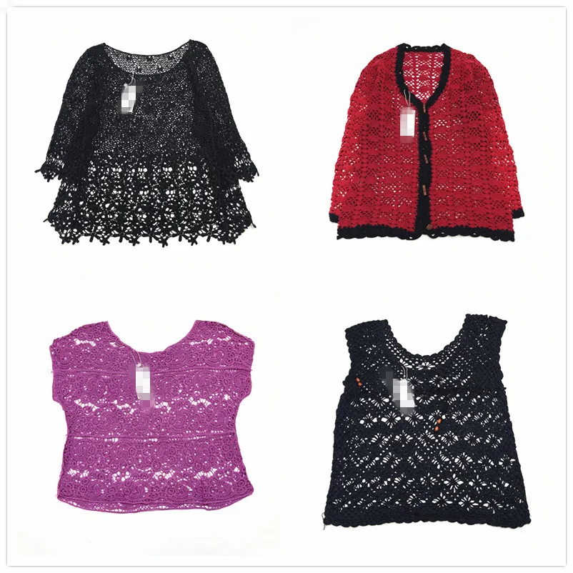 

Hanrted Vintage Knitted Double Layer Hollow out Pure Color Luxury Mixed Fiber Sweater for Women Summer 2024 Other Material