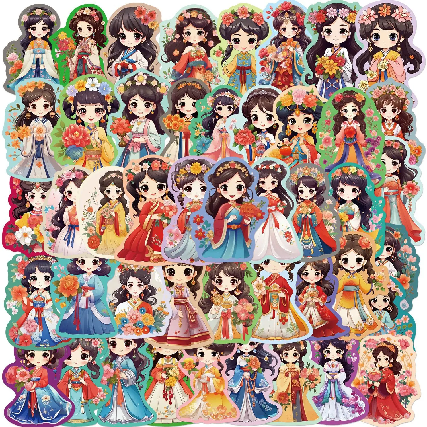 10/30/50Pcs Q-version Flower God Princess Graffiti Decorative Stickers DIY Guitar Phone Water Cup Skateboard Waterproof Stickers