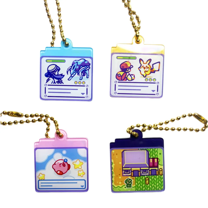 Retro Handheld Game Console Shaker Keychain Set Cute Pokemon and Kirby Themed Acrylic Nostalgic Style Moving Pendant Accessories view 5