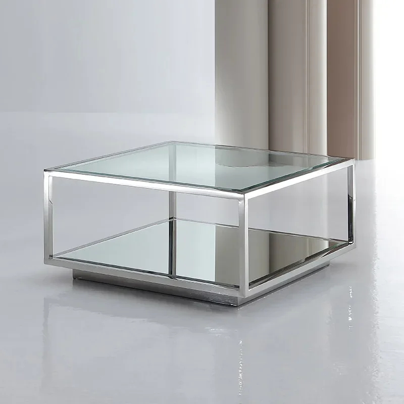 

X0 Italian minimalist stainless steel rectangular coffee table living room office tempered glass senior designer