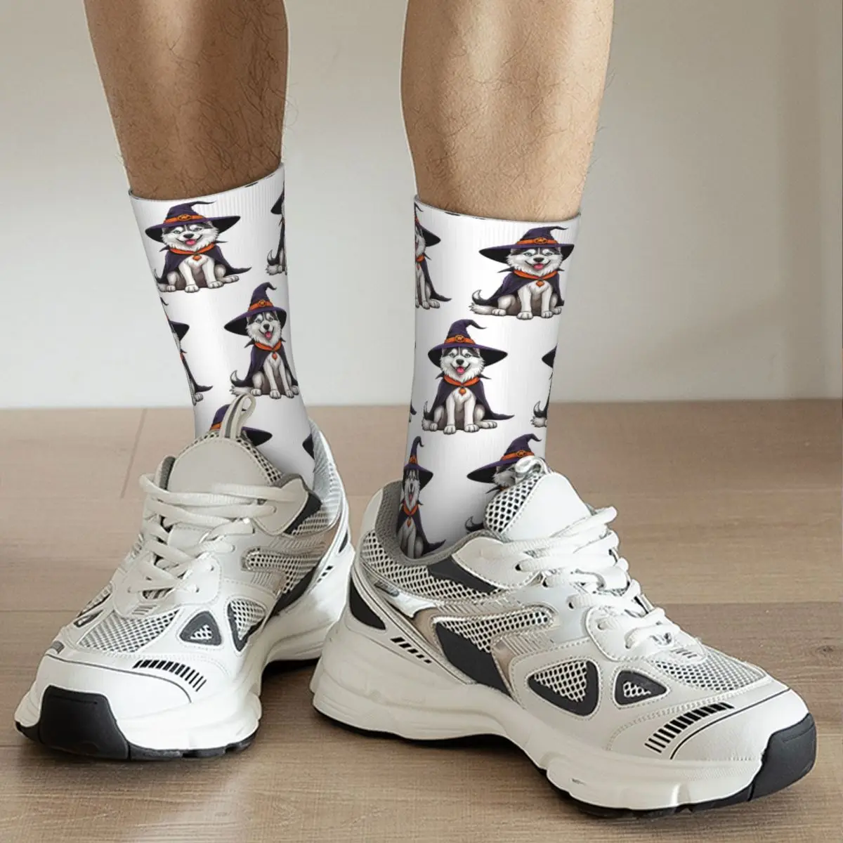 Husky siberiano Halloween Witch Decor Calzini regalo per amanti dei cani Harajuku Calze di alta qualità Calzini lunghi per tutte le stagioni Regalo di compleanno