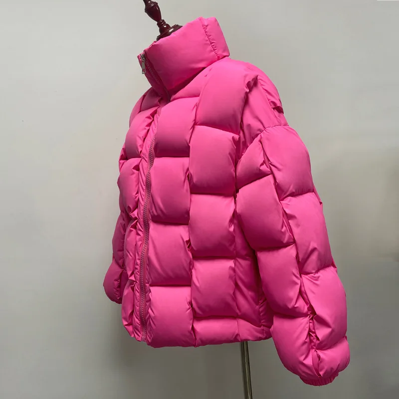 Winter Chic Warm Puffer Jacket Women Parkas Stripe Knit Thick Jacket Streetwear Harajuku Aesthetics Clothes Cotton-padded Jacket