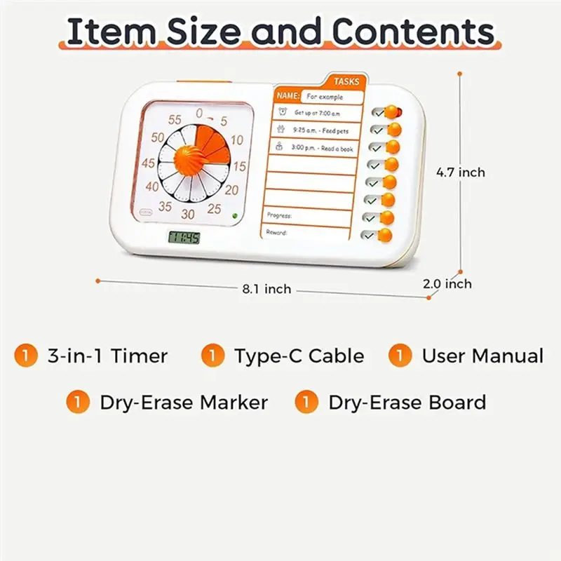 Y01A 3-In-1 Visual ADHD Timer For Kids & Adults With Planning Board, Task Timer, Chore Chart & Visual Schedule Planne