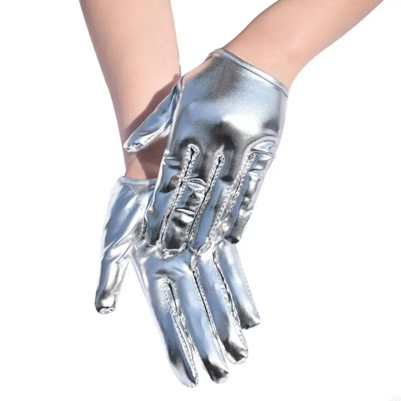270D قفازات قصيرة عصرية مع تصميم لامع قفازات اليد ملابس فاسق للنساء اكسسوارات النادي الليلي الشرير #4