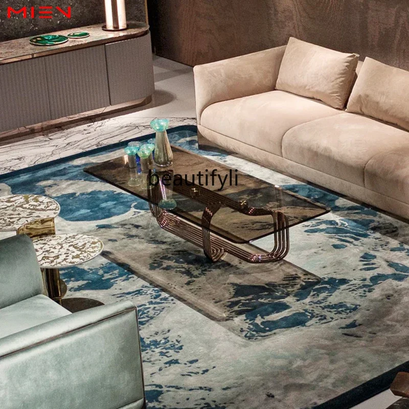 

Italian light luxury living room coffee table tempered square tea glass tea table rock slab coffee table