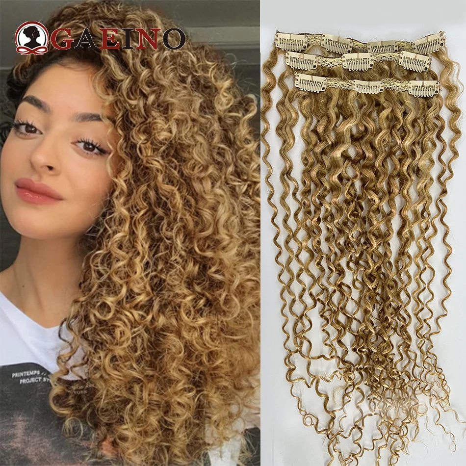 Kinky Curly Clip In Human Hair Extensions 3Pcs/Set Blonde Clip On Hairpiece Real Human Hair As The Sample Of First Purchase