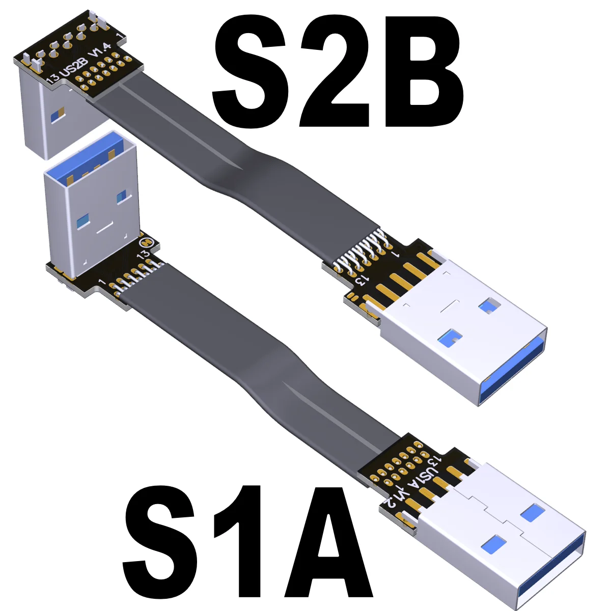 ADT USS3 FPV USB 3.0 Type-A 90 Degree Adapter 3cm-300cm FPC Ribbon Flat USB Cable Pitch 13pin Male to Male Extender Double Angle