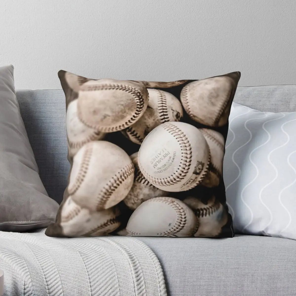 Baseball Collection Sport Square Pillowcase Polyester Linen Velvet Pattern Zip Decorative Home Cushion Cover