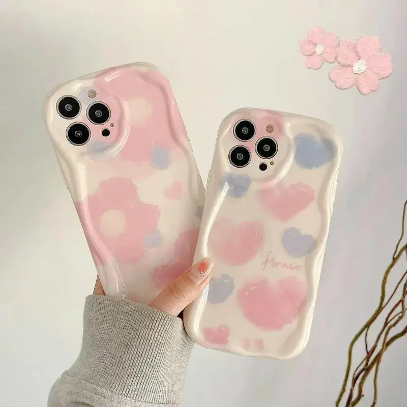 Flower Love Heart Case for VIVO Y17S Y22S Y21 Y21S Y33S Y36 Y35 Y19 Y16 Y02S Y01 Y15S Y15A V25 V21E V29E V23 V30 Soft Wavy Cover