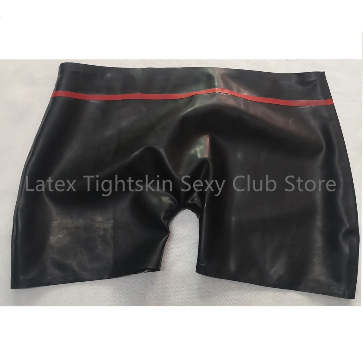 Sexy Latex Panties Front Hole Black with Red Trim Fetish Rubber Shorts Underwear Club Wear for Men